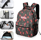 Red Cartoon Cherry Custom Kids Backpack 16.5 Inch for Boy Girl, Personalized Waterproof Child School Travel Bag with Name