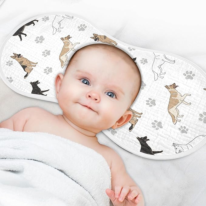 2 Pack Muslin Burp Cloths German Dogs Paw White Cotton Baby Burp Cloths Ultra Absorbent Soft Thick Burping Cloth for Newborn Babies 22x11 Inch