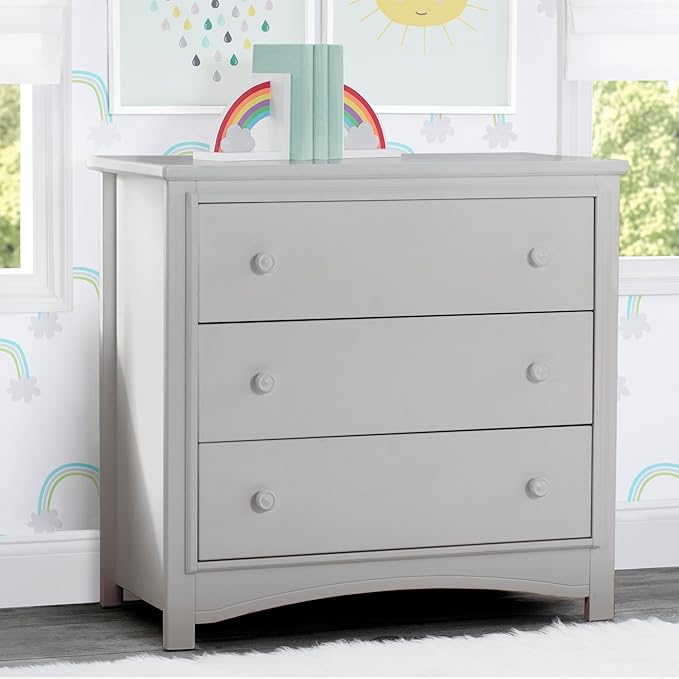 Delta Children Perry 3 Drawer Dresser with Changing Top and Interlocking Drawers, Moonstruck Grey