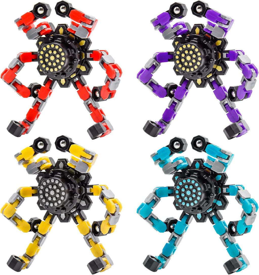 4 PCS Fidget Spinner Sensory Toys,Creative Top Spinning Stress Relief Hand Toy,Transformable Chain Mechanical Spiral Twister Fingertip Gyro Anti-Anxiety Toys for Adults and Kids