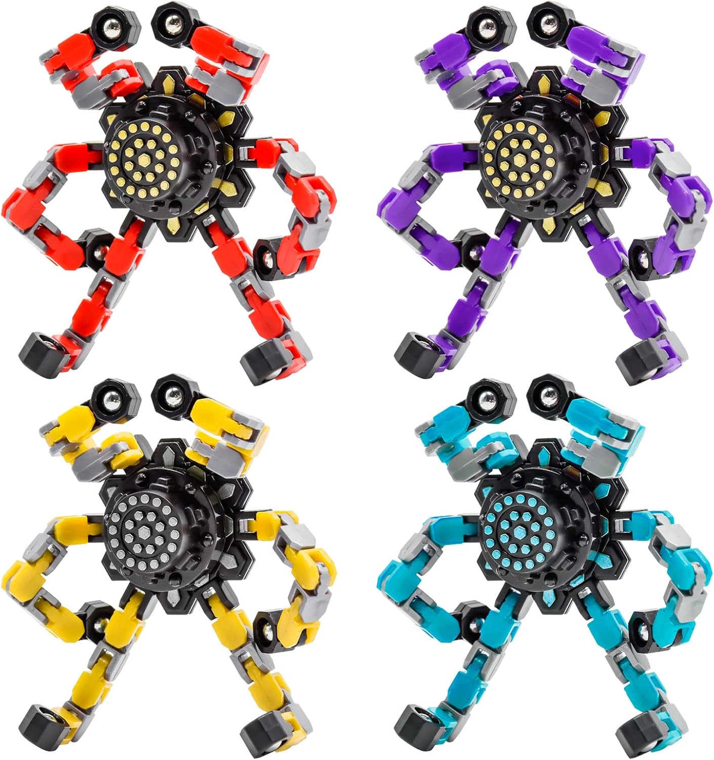 4 PCS Fidget Spinner Sensory Toys,Creative Top Spinning Stress Relief Hand Toy,Transformable Chain Mechanical Spiral Twister Fingertip Gyro Anti-Anxiety Toys for Adults and Kids