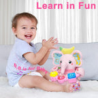 Baby Elephant Musical Stuffed Animals Toy with Light-Up Music & Crinkle Sound Paper,Infant Bilingual Early Learning Education Toys,Tummy Time Toys for 0-3-6-12+ Months Boy Girl, Pink