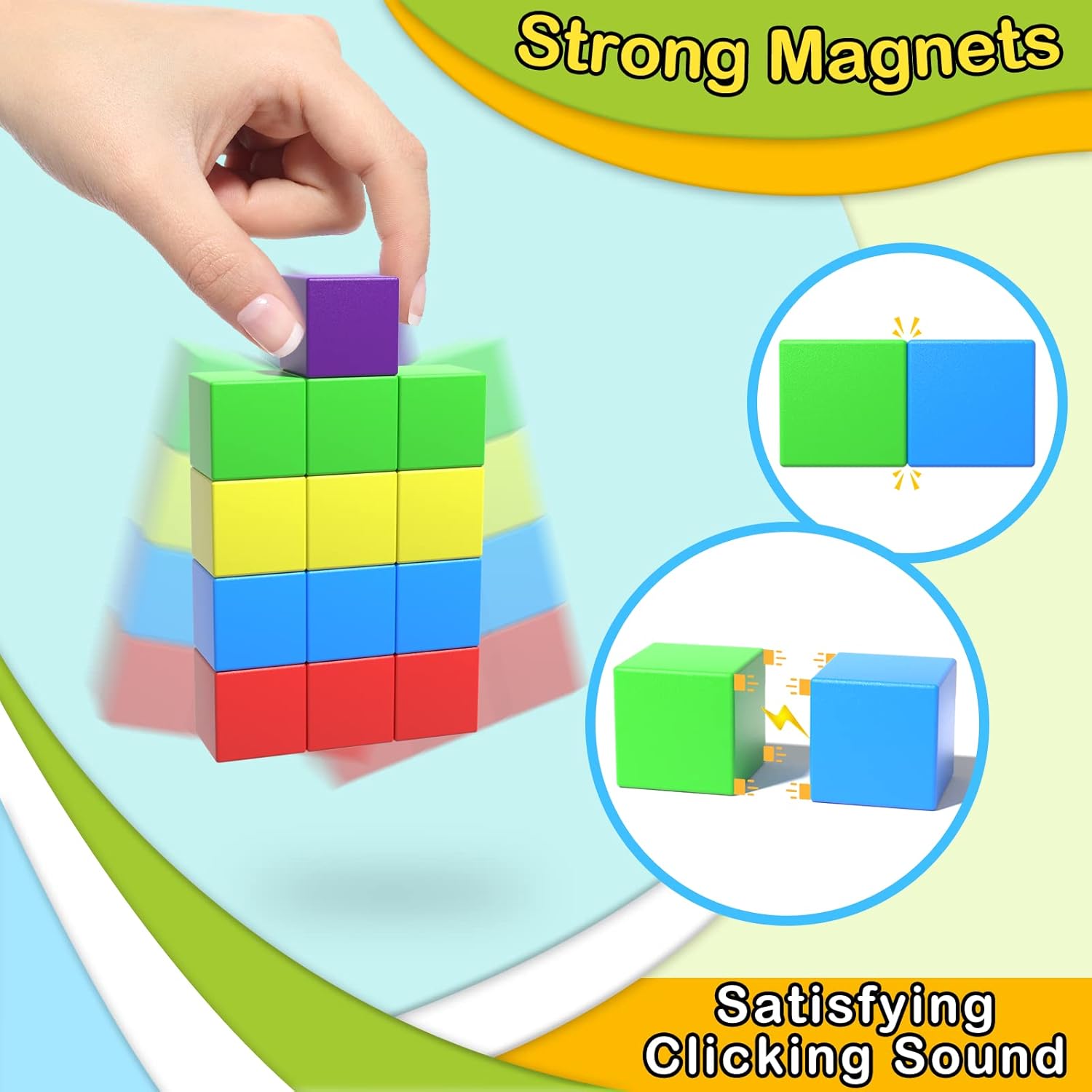 72pcs Magnetic Building Blocks for Toddlers, Large Magnet Construction Cube Toys for Kids, Preschool STEM Educational Sensory Montessori Square Toy for 3 4 5 6 Boys & Girls