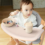 Cowiewie 3-in-1 Convertible Natural Wooden High Chair for Babies & Toddlers 3-Tier Remove & 2 Adjustable Wood Tray & 8 Levels Adjustable, 2 Waterproof Cozy Cushions Grey