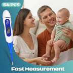TrelaCo 64 Pcs Thermometer for Adults Digital Oral Thermometer for Fever Basal Body Fast Reading Flexible Tip for Underarm Rectal Mouth Temperature Measurement(Blue)
