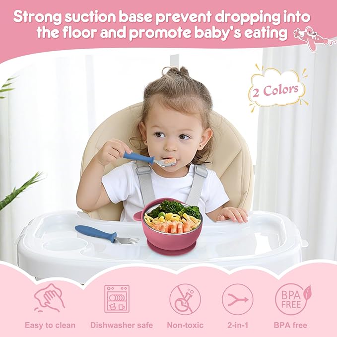 2 Pack Stainless Steel Baby Bowls with Suction, Toddler Bowls with Removable Silicone Shell for Kids, Non-Slip Toddler Baby Feeding Set Dishwasher Safe-Gray & Red