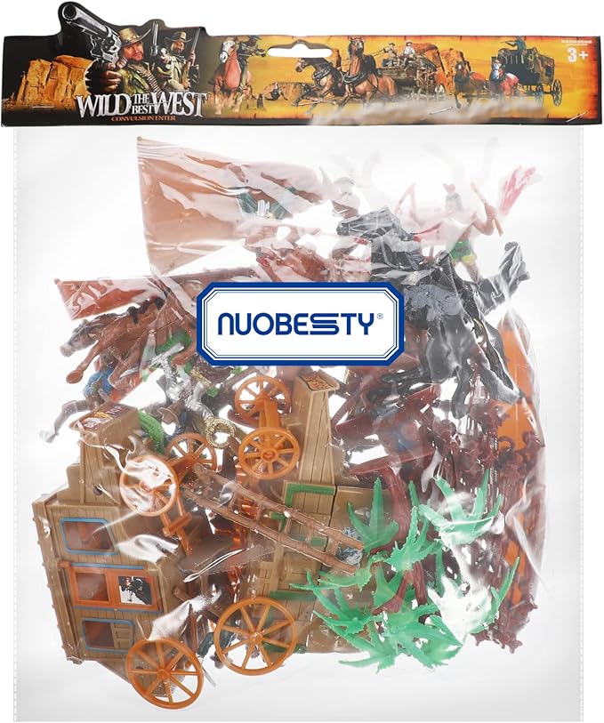 NUOBESTY Cowboys and Indians Plastic Figures Playset, Wild West Cowboys and Indians Models for Miniature Sandbox Decoration Educational Toys for Children