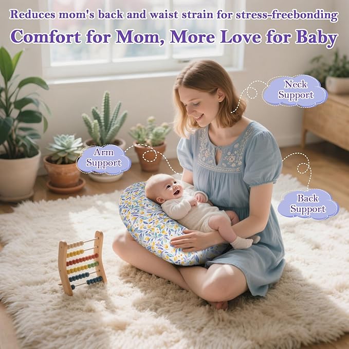 Nursing Pillow for Breastfeeding & Bottle Feeding - Ergonomic C-Shape Design with Breathable Filling & Removable Washable Cover, Supports 0-18 Months (Feeding, Tummy Time, Sitting), Hypoallergenic