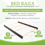 Full-Size Conversion Kit Bed Rails Compatible with Delta Children Convertible Cribs - Solid Wood Rail #0050 - Toddler & Adult Bed Rail for Full-Size Beds - Baby Furniture (Dark Chocolate - 207)