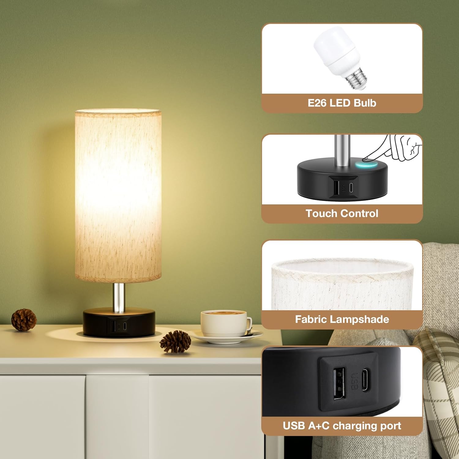 Small Touch Bedside Lamp for Bedroom - Table Lamps for Nightstand, Minimalist Night Stands Light Lamp, Desk Lamps for Reading, Kids, Living Room, Office, Dorm