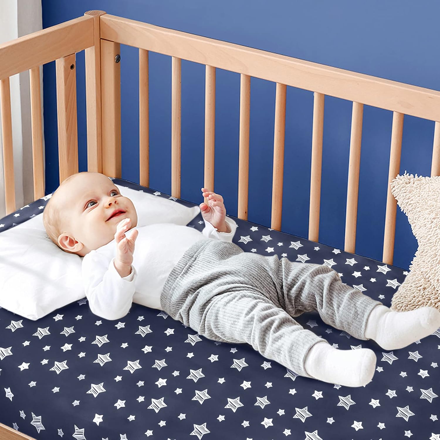 Crib Sheets for Boys or Girls 4 Pack, Fitted Crib Sheet for Standard Size Crib and Toddler Mattresses, Soft and Breathable Material, Navy
