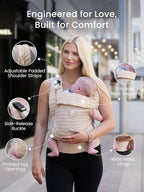 GROWNSY Baby Carrier Newborn to Toddler, Breathable Mesh Carrier(7-44lbs) with One-Click Sliding Clasp, Head Support, Ergonomic Design and Hands-Free Comfort, Almond Beige