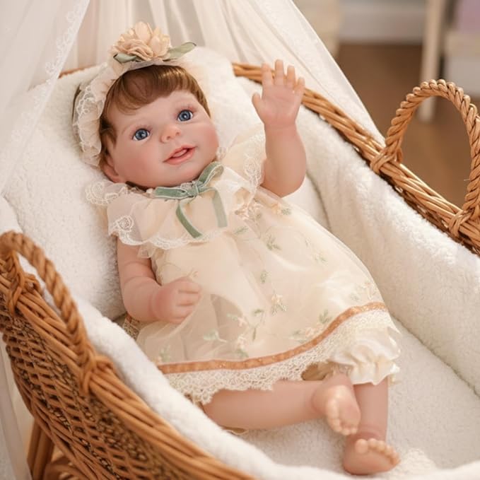 20-Inch Lifelike Reborn Baby Doll, Healing Mood Realistic Baby Doll with Cute Skirts, Poseable Smiling Full-Body Vinyl Baby Dolls for 3+ Ages, Collecting, Name Rosalie