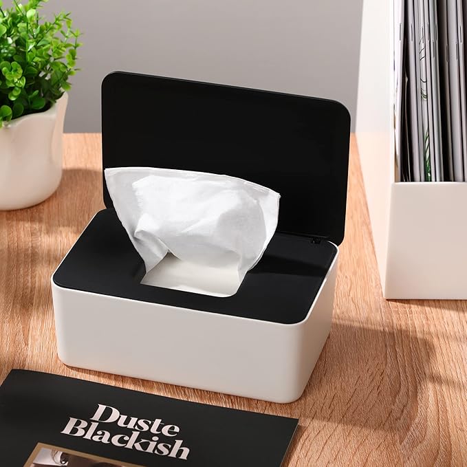 NOVWANG Wipes Dispenser, Baby Wipe Holder, Keeps Wipes Fresh, Refillable Wipe Container Baby Wipes Case for Bathroom Wipes Pouch Case, Black-White