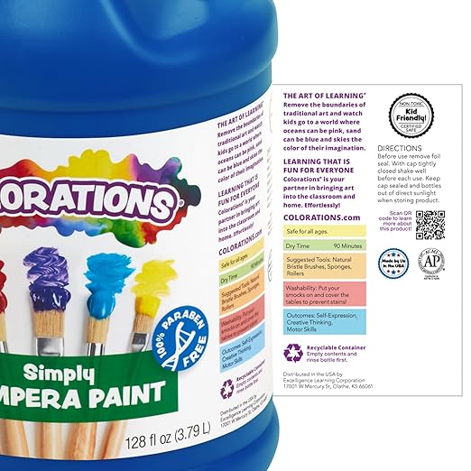 Colorations Paraben-Free Tempera Paint for Kids - 1 Gallon, Vibrant Red, Non-Toxic and Made in the USA, Classroom Must Haves, Bulk Arts and Crafts Supplies