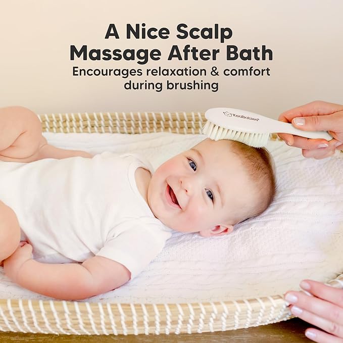 Wooden Baby Hair Brush - Cradle Cap Baby Brush with Soft Goat Bristles, Perfect Gentle Scalp Newborn Comb for Infant, Girls, Boys, Bath Essentials (Vanilla, Oval)