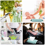 FEBSNOW 2 Pack Baby Wipes Dispenser Holder, Portable Refillable Baby Wet Wipes Pouch Container Reusable Travel Case for Outdoor Hiking, Blue Leaves