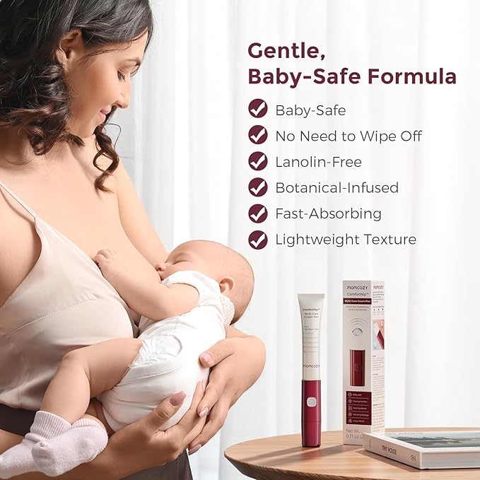 Momcozy ComfortNip™ Multi-Care Nipple Cream Pen, 3-in-1 Heat/Cool/Vibe Rechargeable Portable Nipple Pen with Botanical Nipple Cream, Touch Free 316 Steel Head for Breastfeeding Pain Relief