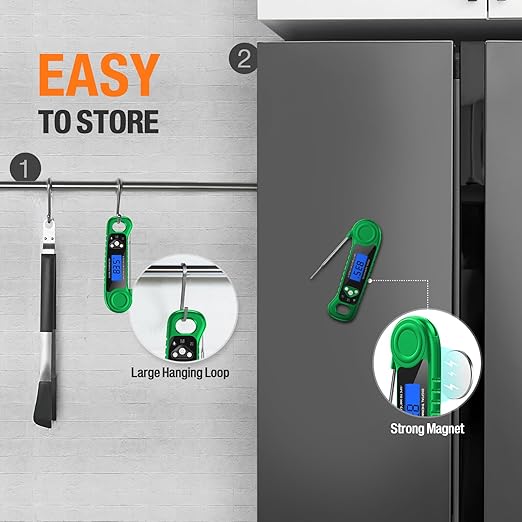 Digital Meat Thermometer for Grilling, Candy Thermometer Instant Read Food Thermometer Waterproof with Backlight for Cooking, Deep Fry, BBQ, Grill, Smoker and Roast (Green)