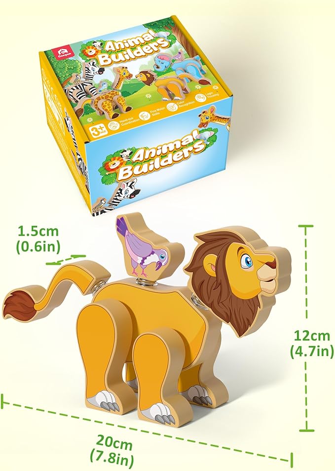 Coogam Wooden Snap Together Building Toy, Take Apart Construction Builders, Assembly Animal Building Blocks, STEM Fine Motor Learning Toy Gift for 3 4 5 Years Old Kids