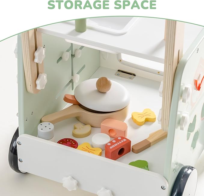 ROBOTIME Baby Walker Push Toy, Adjustable Height & Speed, Prevents Bow Legs, Spring Garden Activity Center with Clock, Shape Sorter, Play Kitchen, and Sink, Ideal Toddler Walking Toy for 10+ Months