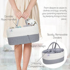 KiddyCare Woven Diaper Caddy Organizer, Large Gray Multi Functional Portable Baby Basket with Handle, Baby Gift for Boy/Girl Nursery Storage, Organization, and Modern Car Diaper Caddy Gray X-Large