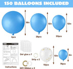 JOYIN 150 Pcs Light Blue Balloons, Different Sizes 18 12 10 5 Inch Light Blue Latex Balloon Arch Kit with Instruction for Birthday Party Graduation Wedding Holiday Decoration