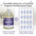 SoCal Suds & Company 128oz Certified Organic Foaming Hand & Body Wash - Gentle Natural Body,Baby & Face Wash for Sensitive Skin, Moisturizing Soap, Hand Soap and More - Lavender
