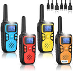 Wishouse Walkie Talkies for Kids Rechargeable Long Range,Xmas Birthday Gift for 4 5 6 7 8 9 Year Old Boys Girls,Hiking Gear Camping Games Cool Toys with NOAA,SOS Siren,Lamp,Lanyards,Easy to Use,4 Pack