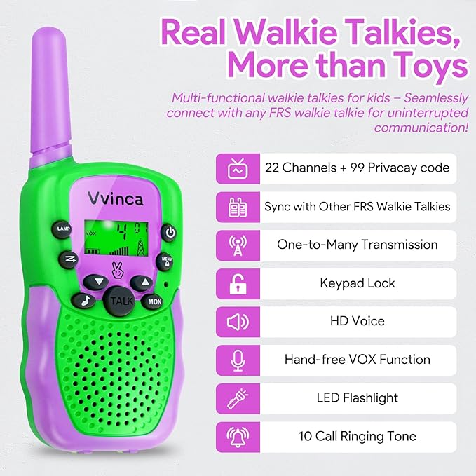 Vvinca Walkie Talkies for Kids Rechargeable, Spider Toys for Ages 3 4 5 6 7 8 9 10 Boys Girls Christmas Birthday Gifts for 3-12 Year Old, 2 Way Radio 22 CH VOX Long Range Walkie Talkie with Flashlight