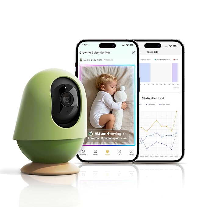 Monai Smart WiFi Baby Monitor with 3K Camera, Free APP with Covered-Face/Sleep/Cry Alerts, Virtual Safety Fence, AI-Powered Smart Baby Monitor, Night Vision, Local Storage & Cloud Backup, Clip Mount