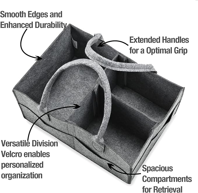 PandaEar Baby Diaper Caddy Organizer, Portable Travel Diaper Organizer, Nursery Caddy Basket with Divided Design
