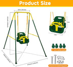 4 in 1 Toddler Swing Set & Baby Jumper, Heavy Duty Kids Swing with Bouncer, Foldable Metal Stand for Indoor & Outdoor, Easy Install & Store (Dark Green)