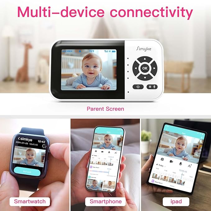 Smart Video Baby Monitor with Camera and Audio,Dual Mode,WiFi On/Off Switch,2.8inch Display,App,1080p Camera,1500ft Long Range,Night Vision,2-Way Talk,AI Baby Growth Album Function