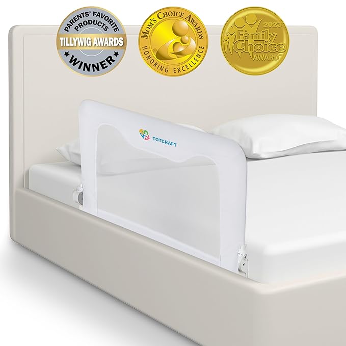 TotCraft Bed Safety Rails for Toddlers - Bed Rail Guard for Queen, King, Full Szie, Twin Mattress Bed (White, 35.5W*23.5H Inch (Regular Extra Tall))