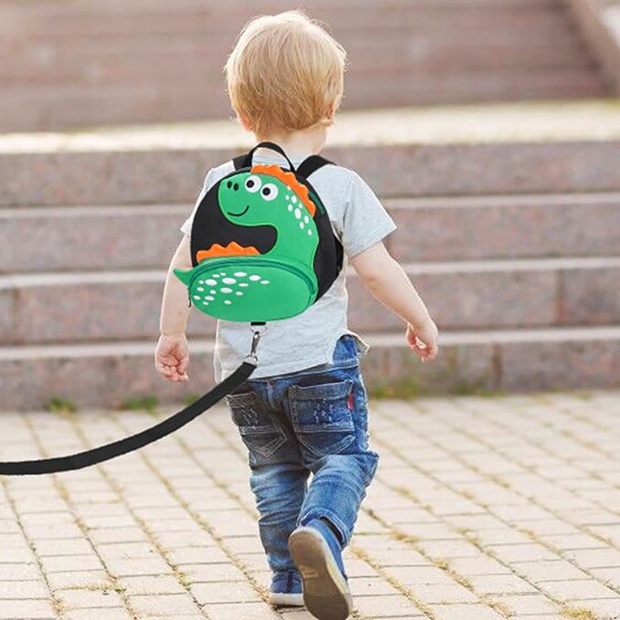 Accmor Toddler Backpack Harness with Safety Leash, Cute Dinosaur Harnesses with Kids Anti Lost Wrist Link, Mini Child Schoolbag with Wristband Tether Strap and Protection Leashes for Baby boys (Black)