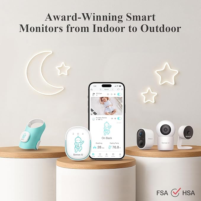 Sense-U Pro Baby Monitor(Long Range) – Tracks Breathing Movement, Rollover & Temperature Anywhere for Better Sleep, Simple Clip-On Smart Tracker with Arousal Vibration, Audible Alerts & Sleep Analysis