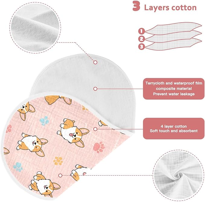 1 Pack Muslin Burp Cloths Cute Dogs Pink Cotton Baby Burp Cloths Soft Burping Cloth Absorbent Spit Up Rags for Newborn Boys Girls 22x11 Inch