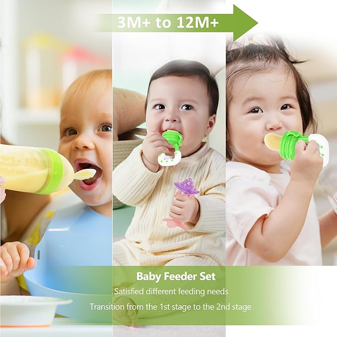 WAJIAYON Baby Fruit Feeder Pacifier | Infant Food Feeder Pacifier & Food Dispensing Spoon | Fresh Fruit Teethers for Babies | Silicone Feeder Baby,Mesh teethers for Babies Gifts for Boys and Girls