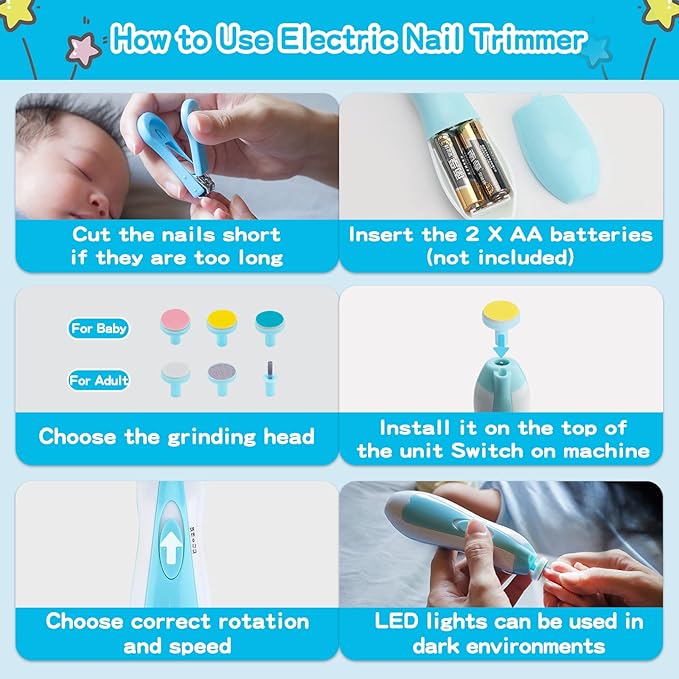 Baby Grooming Kit，Electric Safety Nail Trimmer Baby Nursery Kit，Infant Safety Care Set with Hair Brush Comb Nail Clipper Nasal Aspirator,Baby Essentials Kit for Newborn Girls Boys (21 PC-Blue Kit)