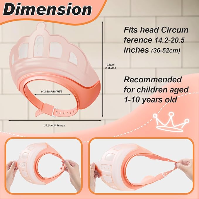 Baby Shower Cap Shield for Kids Visor Hat for Eye and Ear Protection Adjustable for 0-9 Years Old Children Cute Crown Shape Makes Baby Bath More Fun