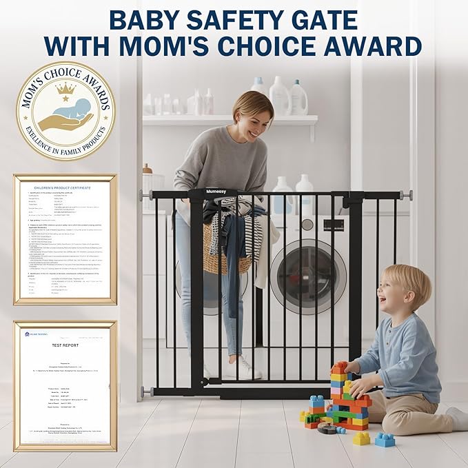 Baby Gate with Door, 26-40" Auto Close Dog Gate Indoor for Stairs Doorways, Easy Install Pressure Mounted Pet Gate, Easy Walk Through Child Safety Gate for The House, Black