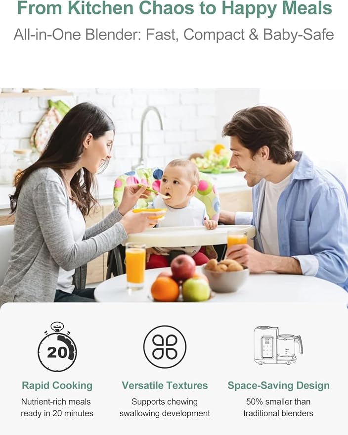 MOMYEASY Baby Food Maker, Baby Food Steamer and Puree Blender, Food Processor Chopper Grinder Steamer in-One, Auto Cooking & Grinding with Touch Control Panel&Self Cleans, BPA-Free