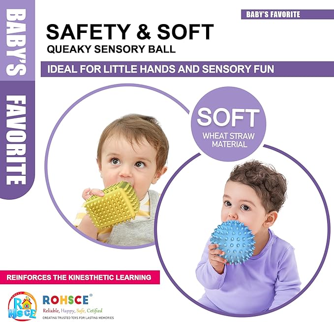 Soft Spiky Sensory Balls - No Hole Wheat Straw Soft Toys for Toddlers 1-3 Multicolor Bath Gifts Montessori Toys Baby Balls 6 to 12 Months, Swimming Pool Beach Shower Baby Toy
