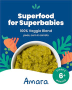 Amara Organic Baby Food - Stage 2 - Peas, Corn & Carrots - Baby Cereal to Mix With Breastmilk, Water or Baby Formula - Shelf Stable Baby Food With 100% Organic Veggies - 5 Pouches, 3.5oz Per Serving