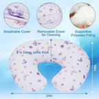 Plushii Nursing Pillow for Breastfeeding, Breathable Breast Feeding Pillow and Positioner with Removable Cover for More Support, Tummy Time and Bottle Feeding Support Pillow, Butterfly Dreams