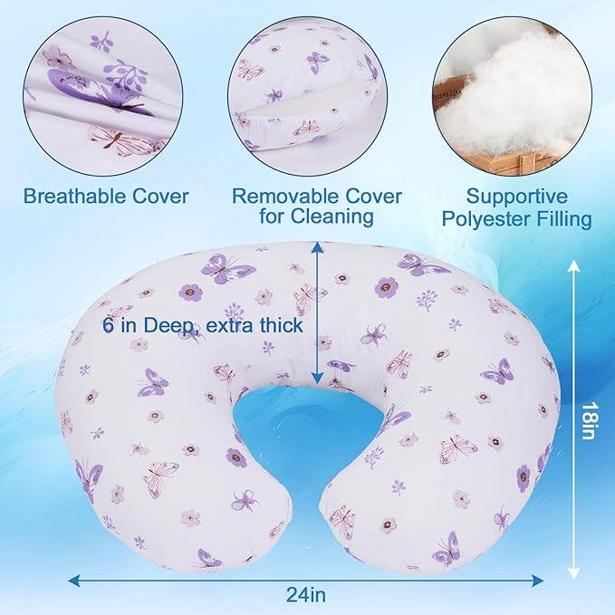 Plushii Nursing Pillow for Breastfeeding, Breathable Breast Feeding Pillow and Positioner with Removable Cover for More Support, Tummy Time and Bottle Feeding Support Pillow, Butterfly Dreams