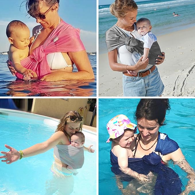 Water Ring Sling Baby Carrier, Adjustable Lightweight Breathable Newborn Carrier Sling for Summer, Swimming, Pool, Beach, Front Chest Mesh Infant Wrap Carrier for Baby Gift (Dark Blue)
