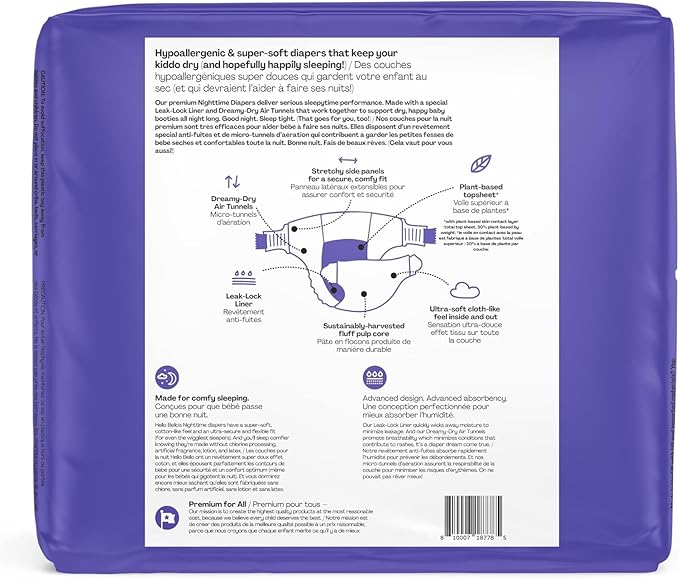 Hello Bello Premium Overnight Baby Diapers Size 5, 18 Count, Unisex, Ultra Absorbent and Soft Disposable Diapers for Babies and Toddlers