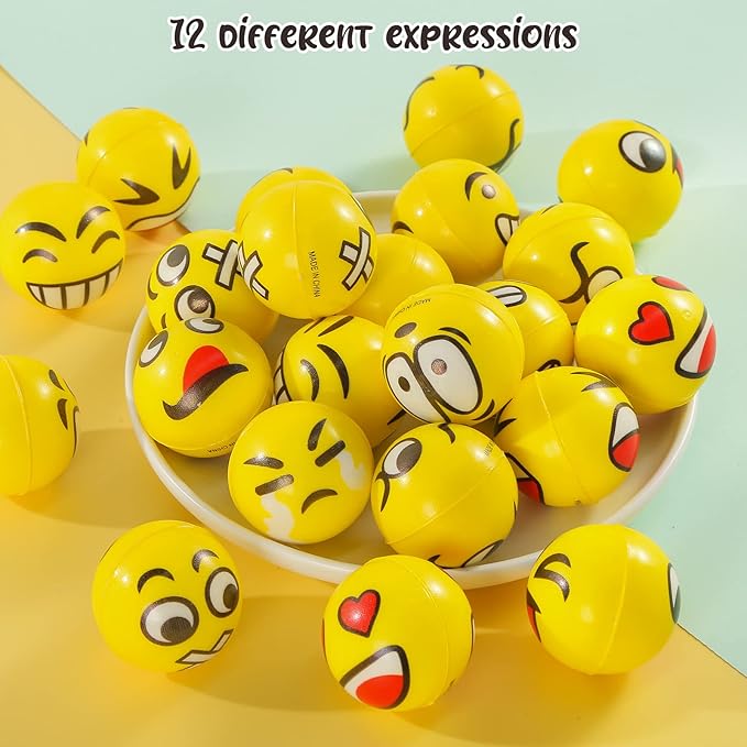 LovesTown Mini Stress Balls, 36PCS 2Inch Smiley Face Stress Balls Yellow Funny Foam Stress Relief Toys for School Carnival Reward Student Prizes